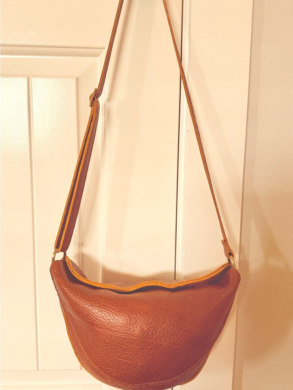 Portland Leather Tan Brown Crossbody Bag with Yellow Trim - Picture 5 of 9